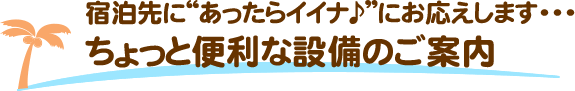 宿泊先にあったらイイナ♪にお応えします・・・ちょっと便利な設備のご案内